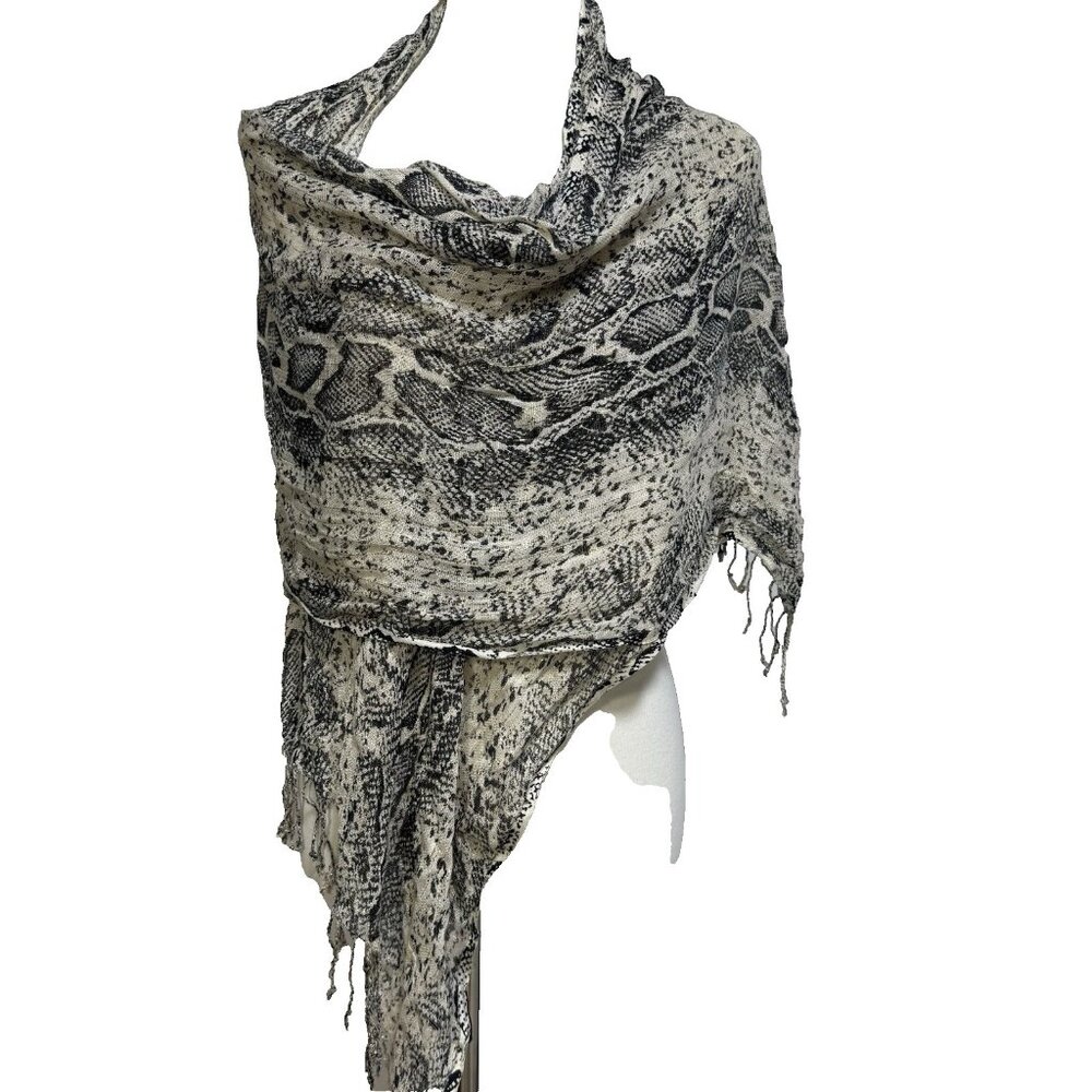 Cejon India Women’s Scarf Fringe Sarong Wrap Cover-up Snakeskin Metallic Gold